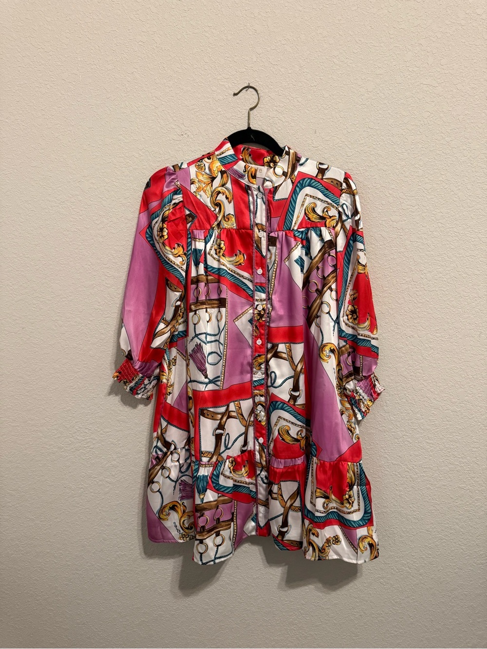 FATE |Colorblock Baroque Print Dress | Pink & Red | Small